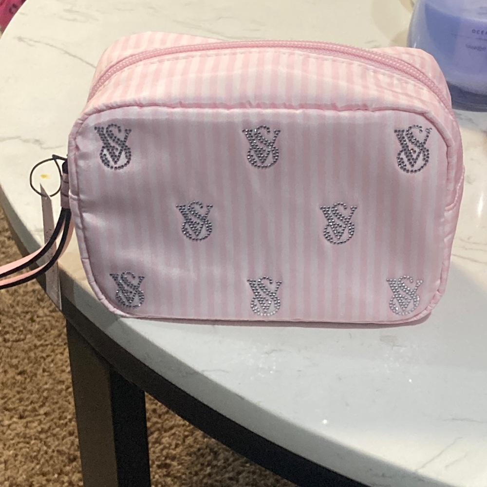 Victoria’s Secret Pink Striped Cosmetic Jeweled Bag